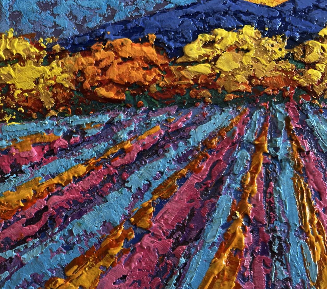 Vibrant oil painting Sunset colors over peaks by V. Zadorozhnya