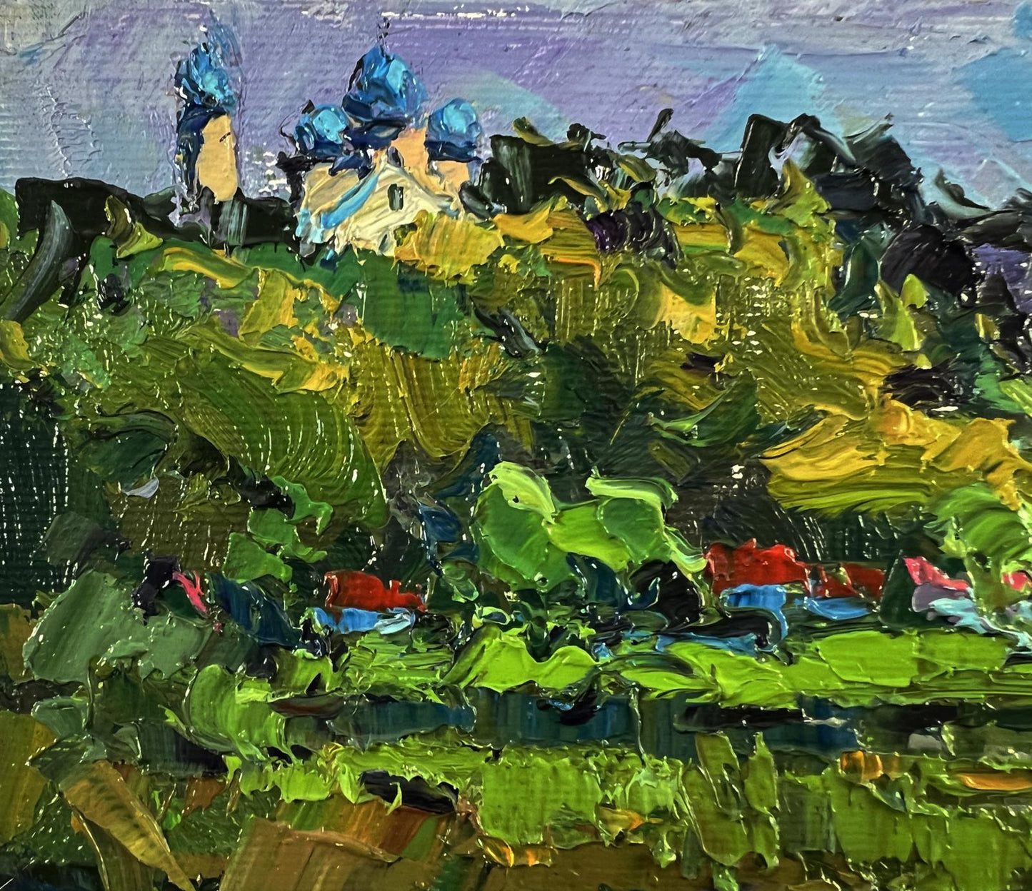 Vibrant impressionist oil painting Evening on the lake by Oksana Ivanyuk