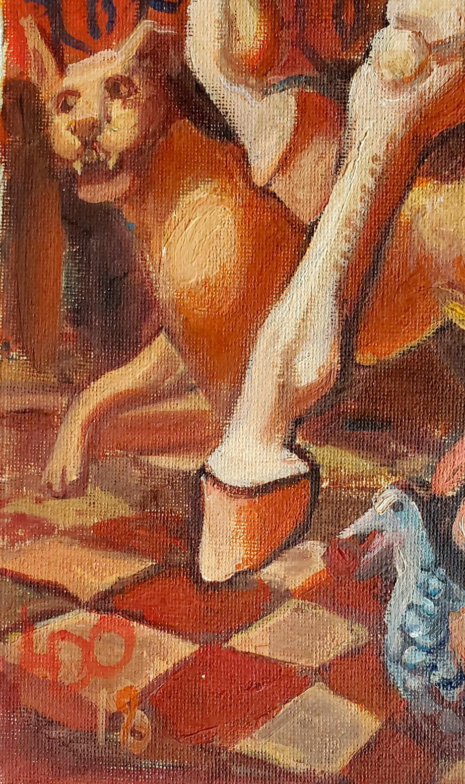 Impressionistic oil painting of tan rabbit portrait by Daniil Litvinov