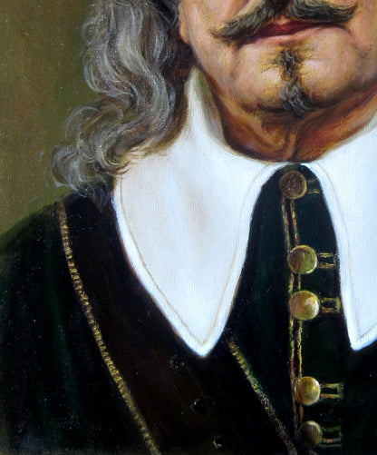 Oil painting of dark green velvet doublet with gold trim by Valeriy Bulat