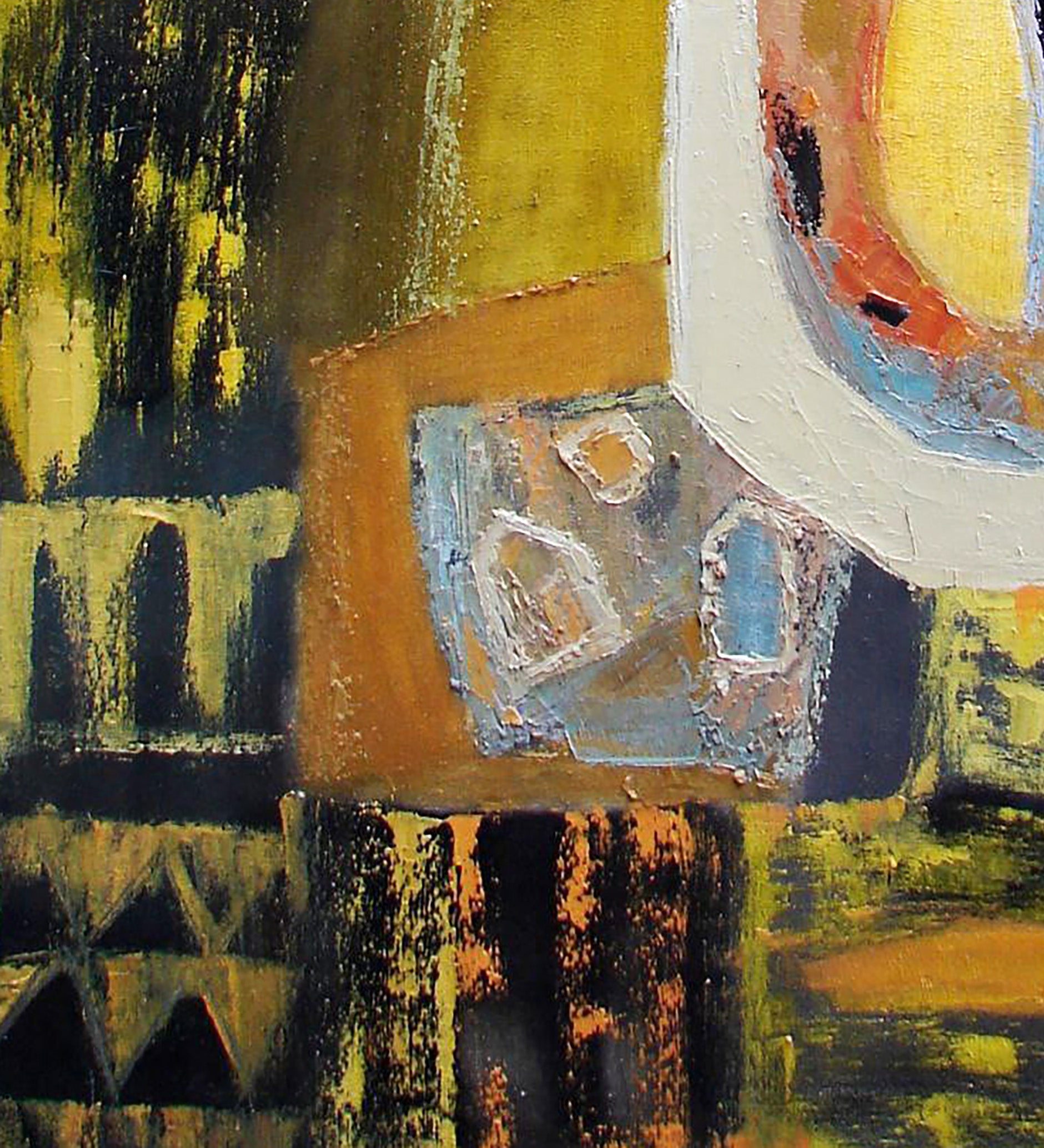 Oil painting Golden Rain by Tatyana Shulyak, abstract yellow black orange blue
