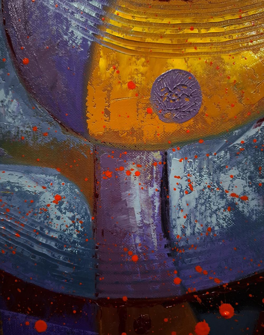 Oil painting Rocking horse by Sergiy Voichenko with gold, purple, blue strokes