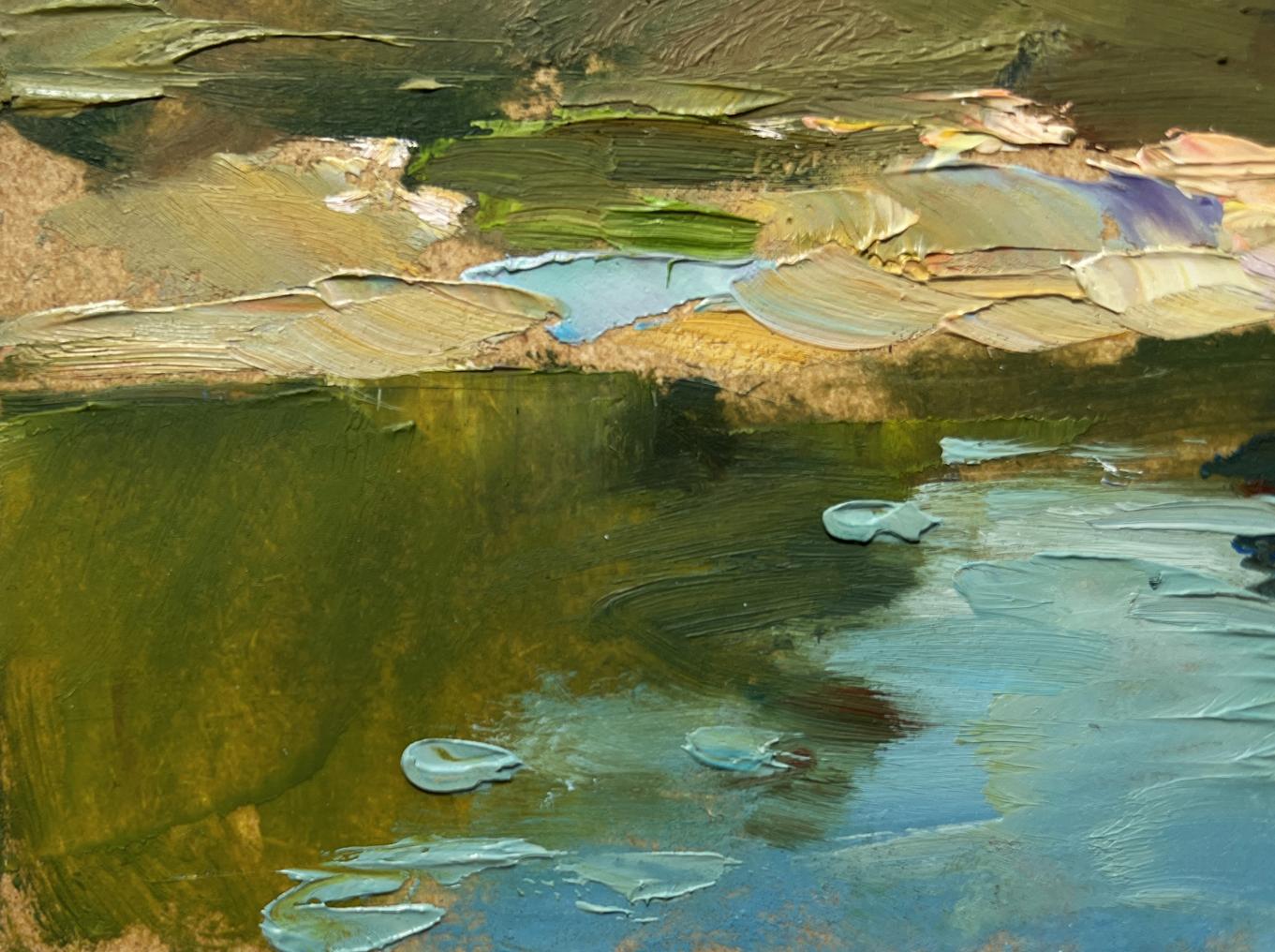 Impasto oil painting by Yuriy Suprunchuk: Forest in river reflection