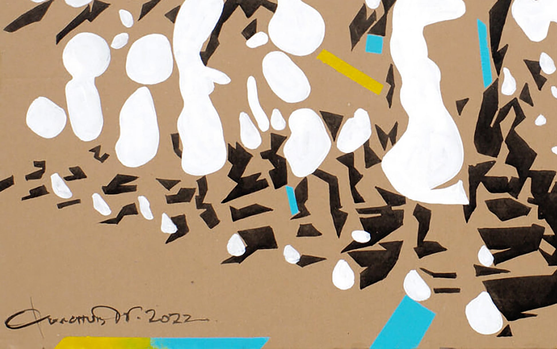 Victory by Dima Filatov: abstract acrylic with white, black, turquoise on tan