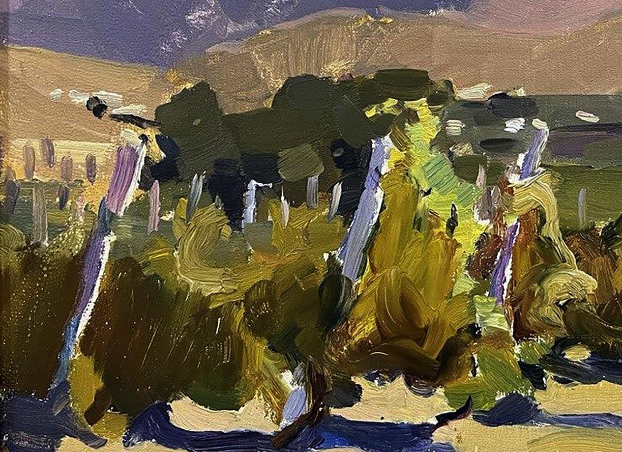 Oil painting Vineyards by Oleksandr Andreev, abstract green yellow brushstrokes