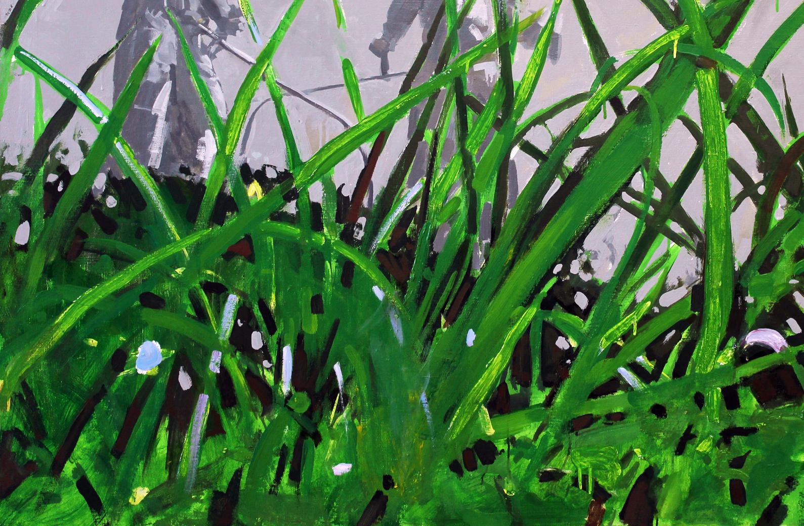 Vibrant oil painting Lawn Ed Potapenkov with green grass blades and white specks