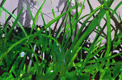 Vibrant oil painting Lawn Ed Potapenkov with green grass blades and white specks