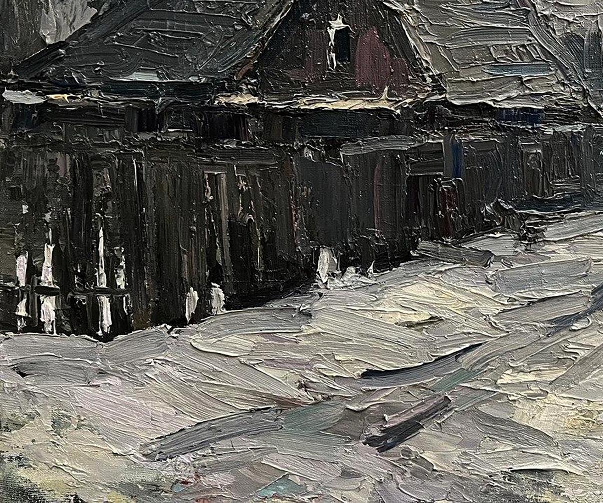 Oil painting Village Lane by Volodymyr Pashchenko, dark textured house