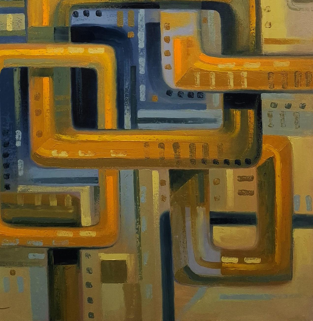 Oil painting Interaction by Sergiy Voichenko with geometric shapes