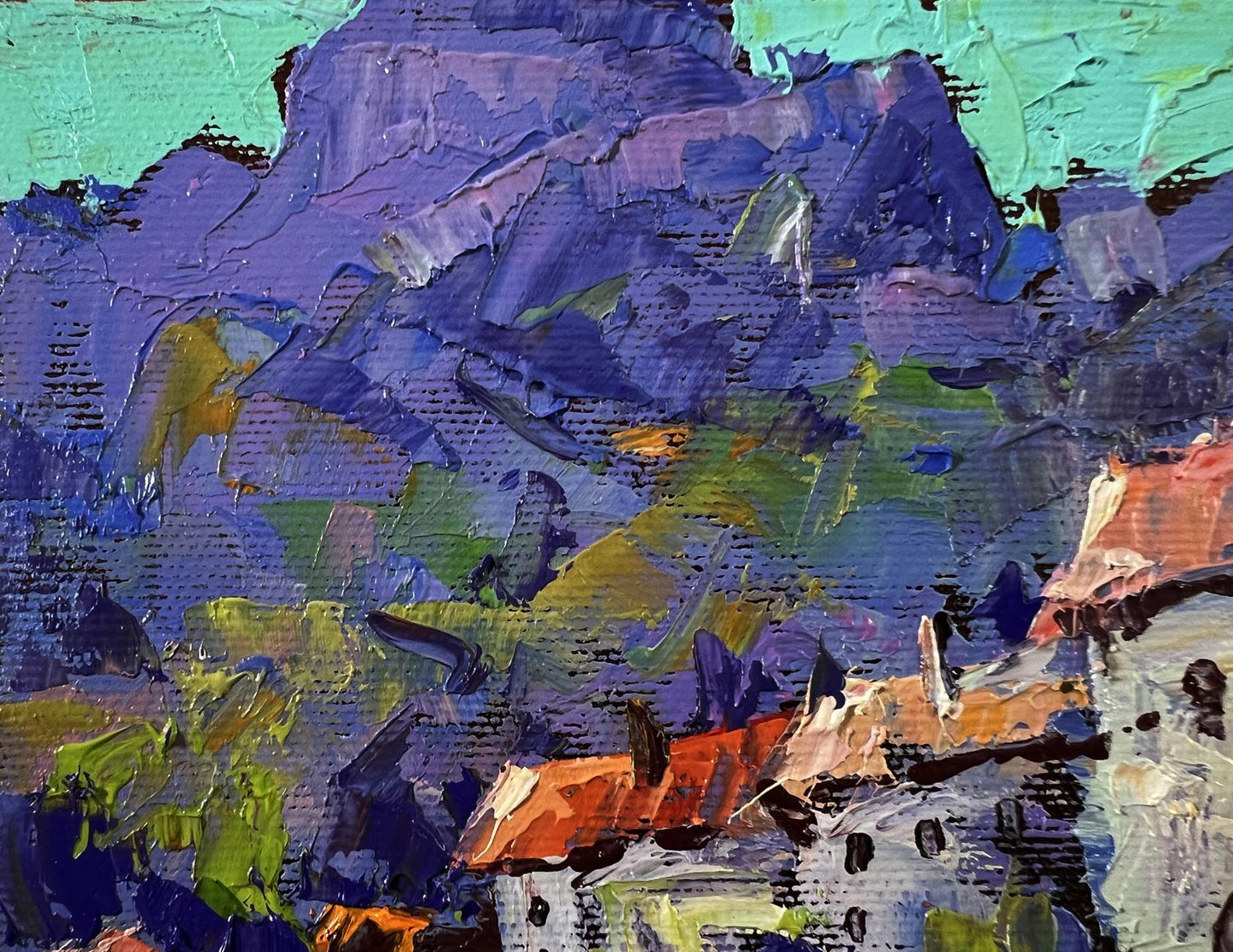 Oil painting Blue mountains by Oleksiy Ivanyuk vibrant impressionist landscape