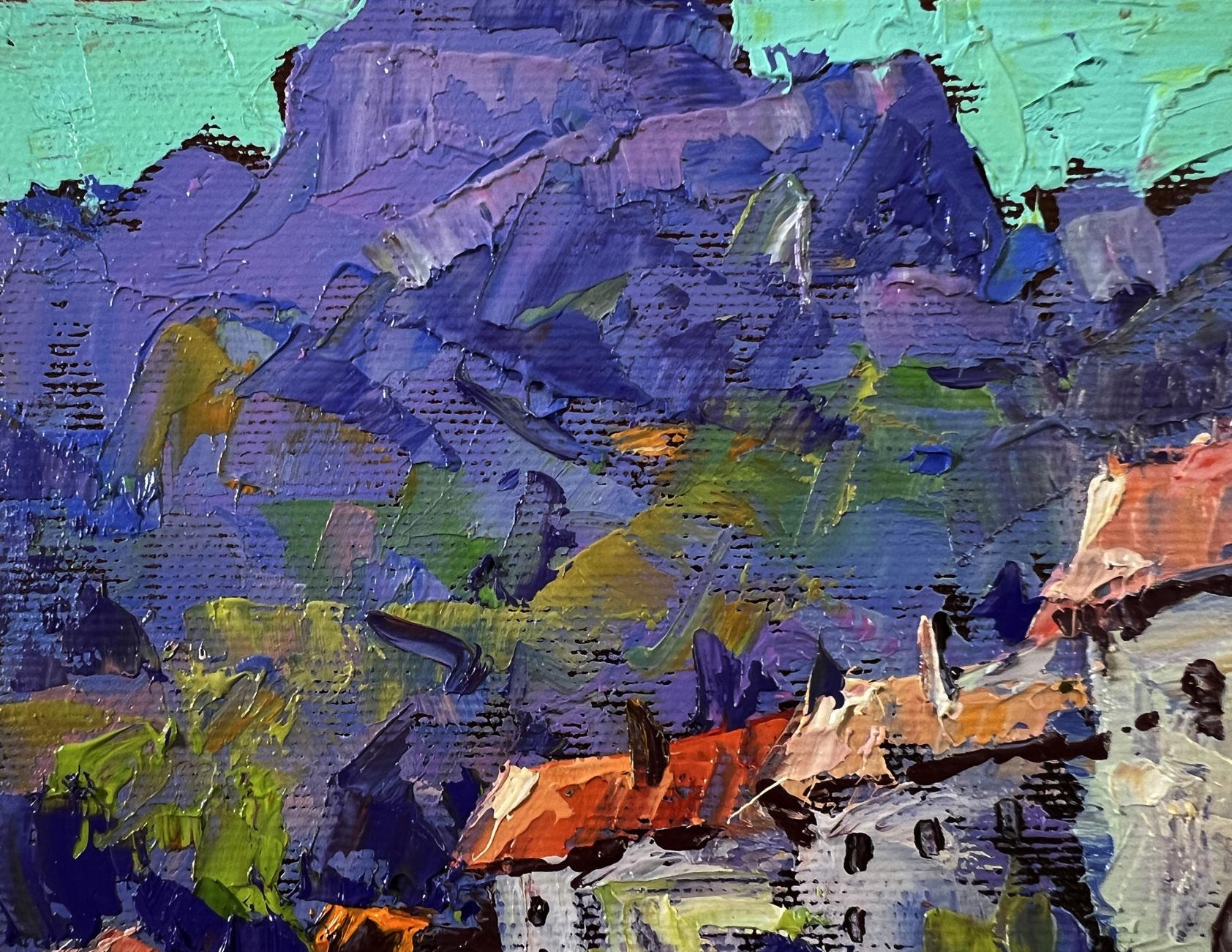 Oil painting Blue mountains by Oleksiy Ivanyuk vibrant impressionist landscape
