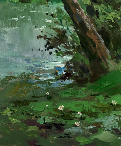 Textured impressionist pond with water lilies by Yuriy Suprunchuk
