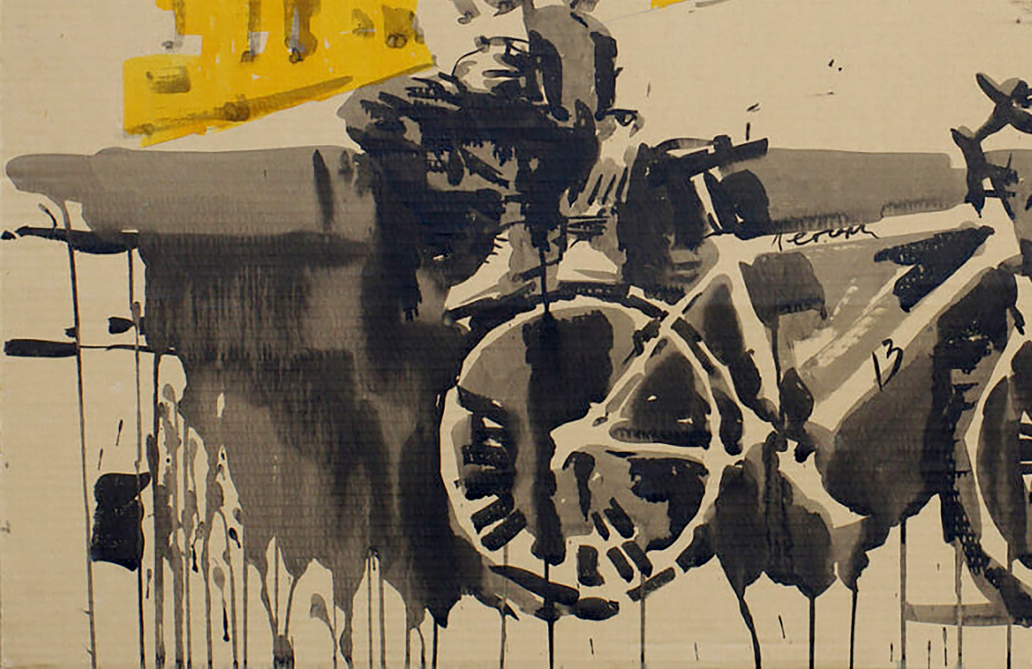 Abstract black gray bicycle watercolor painting by Dima Filatov