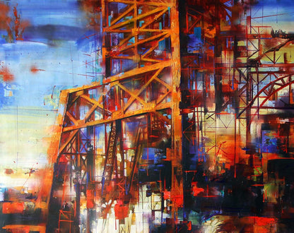 Vibrant oil painting of industrial structure by Alexander Dobrodiy