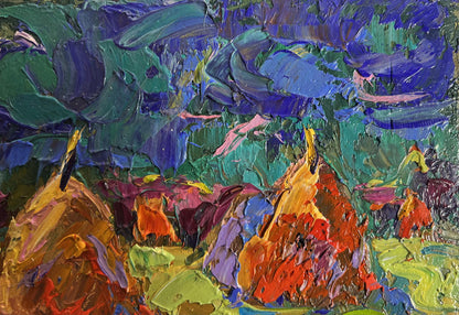 Vibrant impressionist oil painting Walking through the evening field by Oksana Ivanyuk