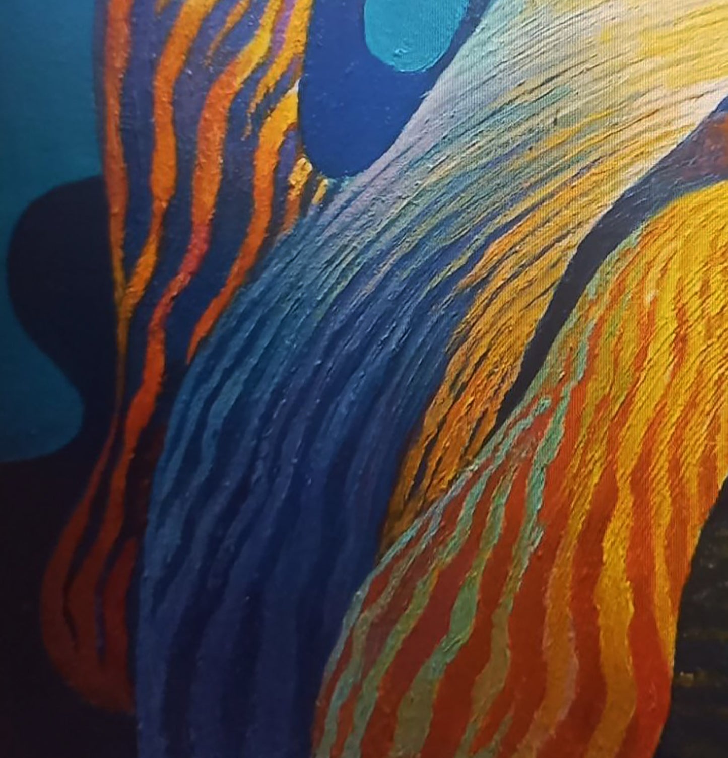 Oil painting Under the water by Alexander Strashevich, vibrant orange blue yellow strokes