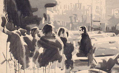 Monochrome ink wash street scene by Dima Filatov, Urban motives