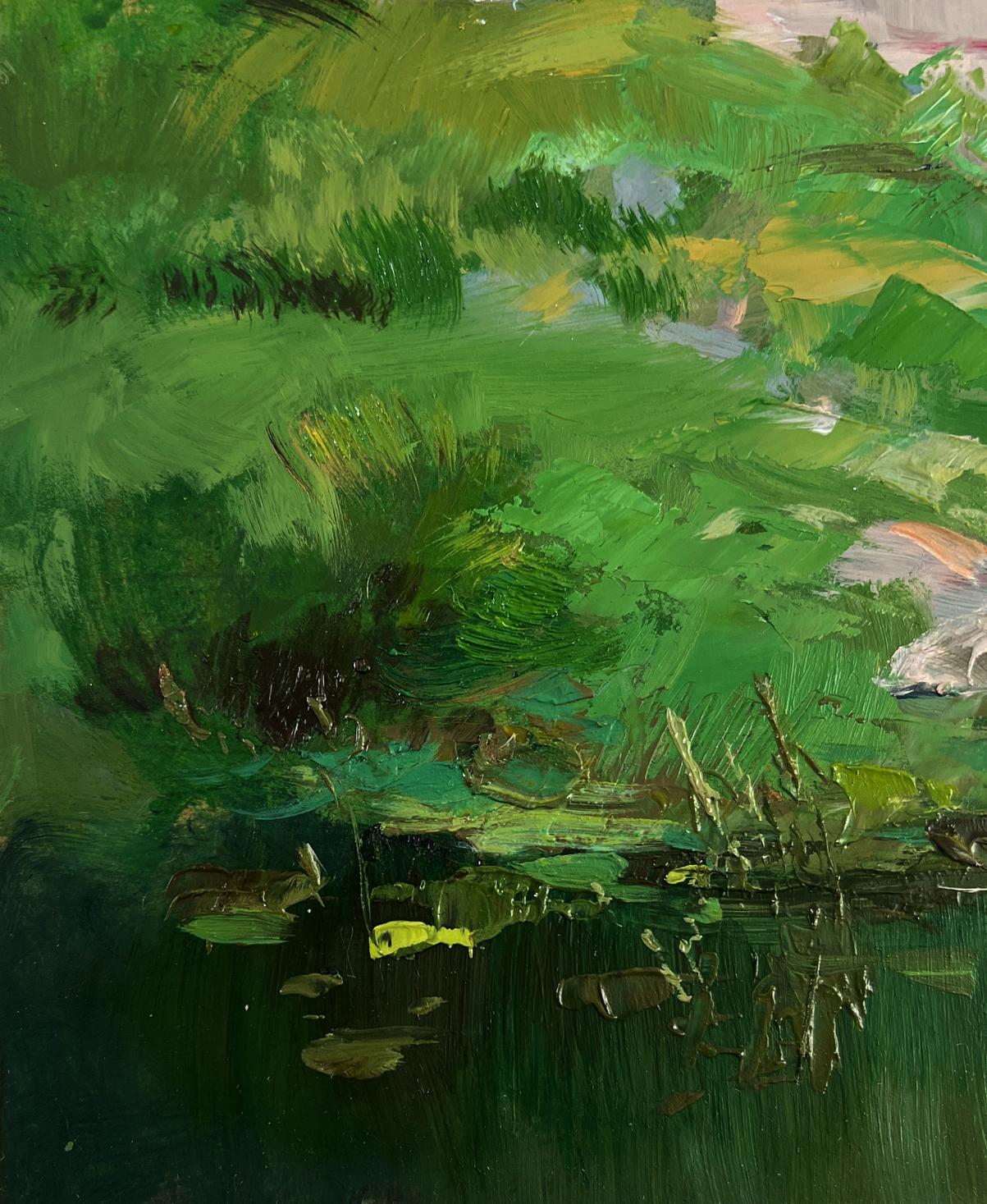 Vibrant impressionist oil painting Relaxing by the river on a summer day by Yuriy Suprunchuk