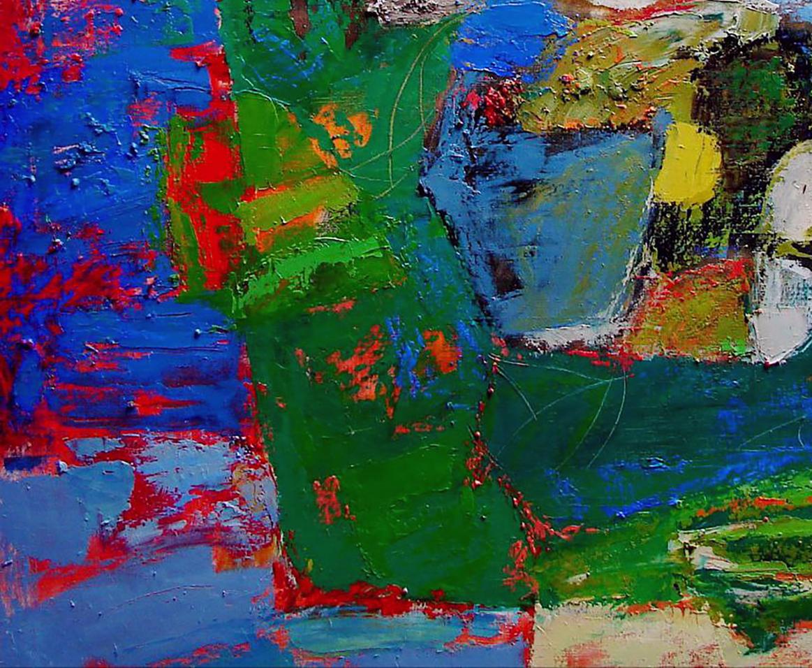 Vibrant Dreams of Summer oil painting by Tatyana Shulyak with textured blue green red yellow layers