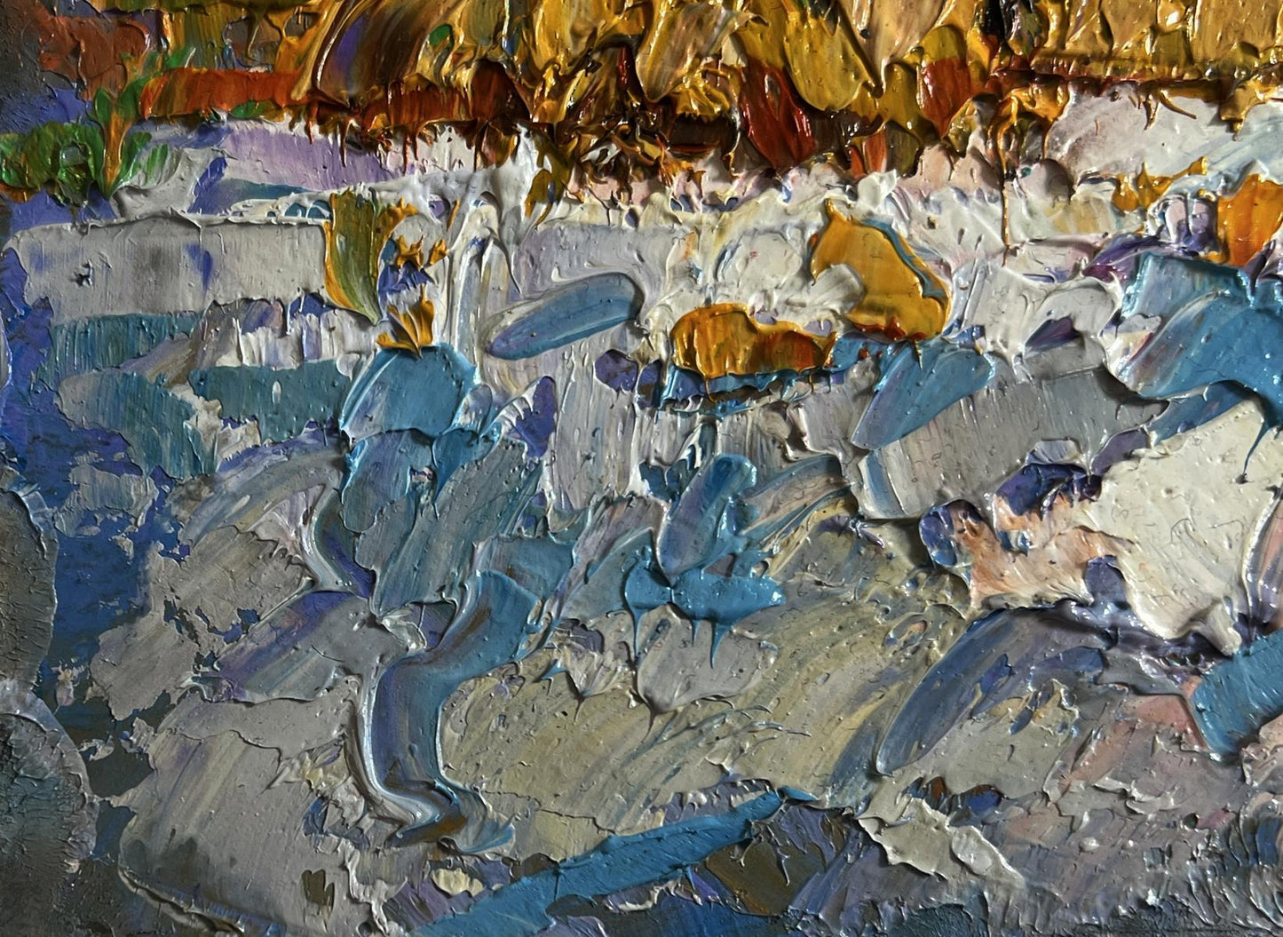 Oil painting Sunny winter day by Oksana Ivanyuk with impasto blues