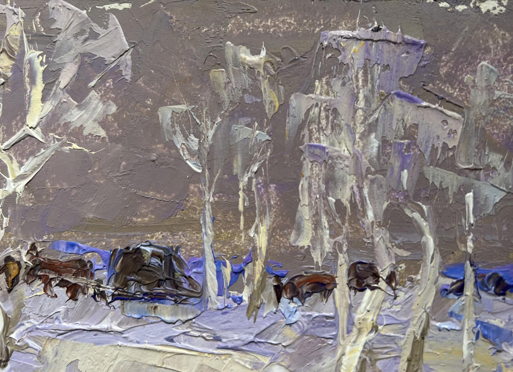 Oil painting The end of winter is coming soon by Oleksiy Ivanyuk, abstract textured grays