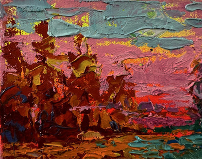 Oil painting Pink evening sunset by Oleksiy Ivanyuk vibrant abstract