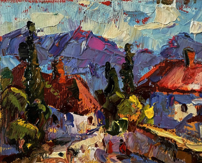 Vibrant impressionist oil painting of Oleksiy Ivanyuk old town walking tour