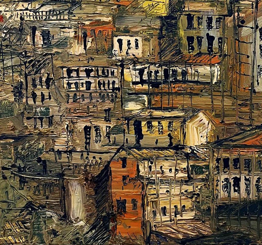 Abstract expressionist multi-level cityscape oil painting by Serhiy Kovalev