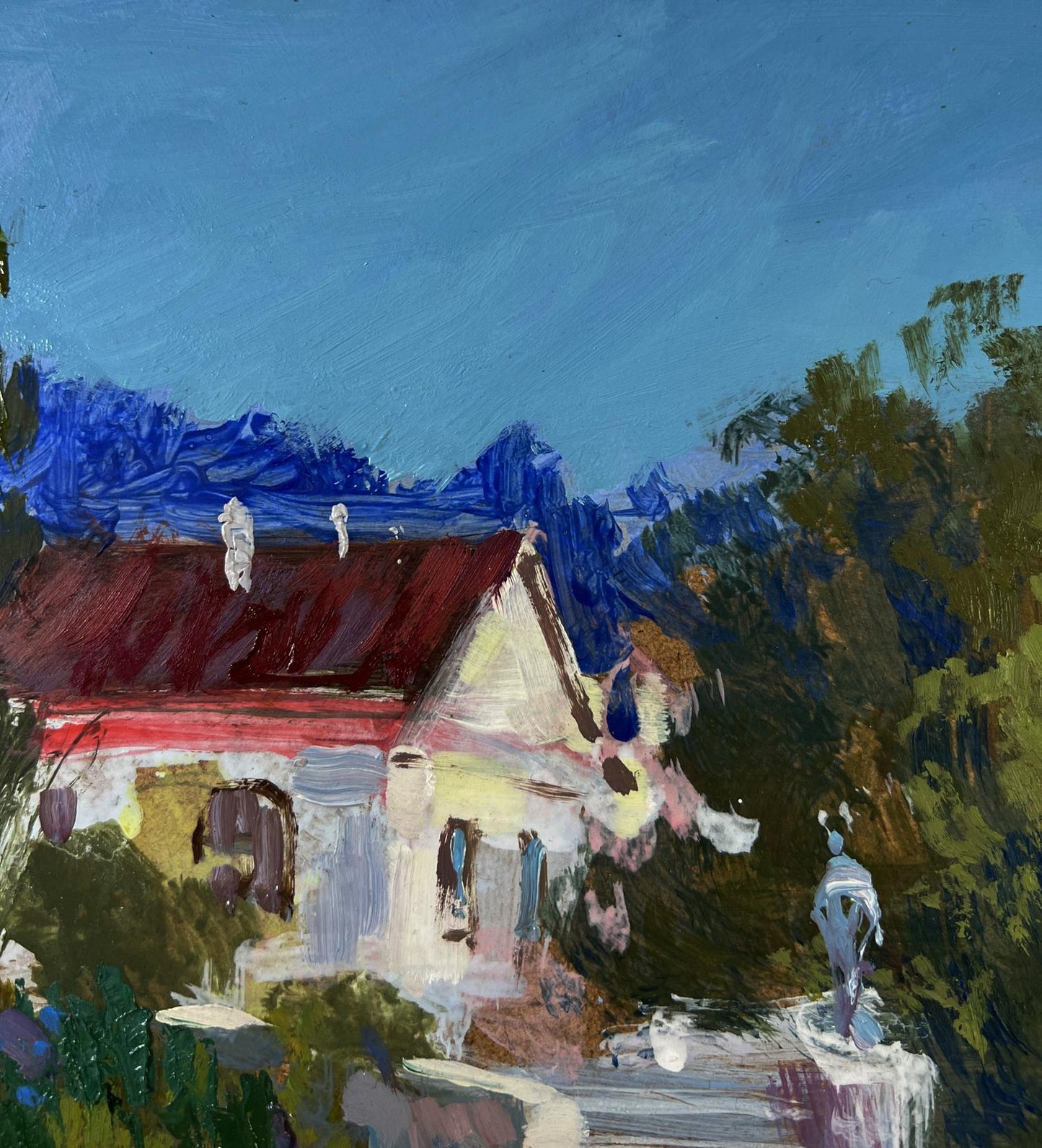 Impressionistic oil painting by Yuriy Suprunchuk of quaint house in city streets