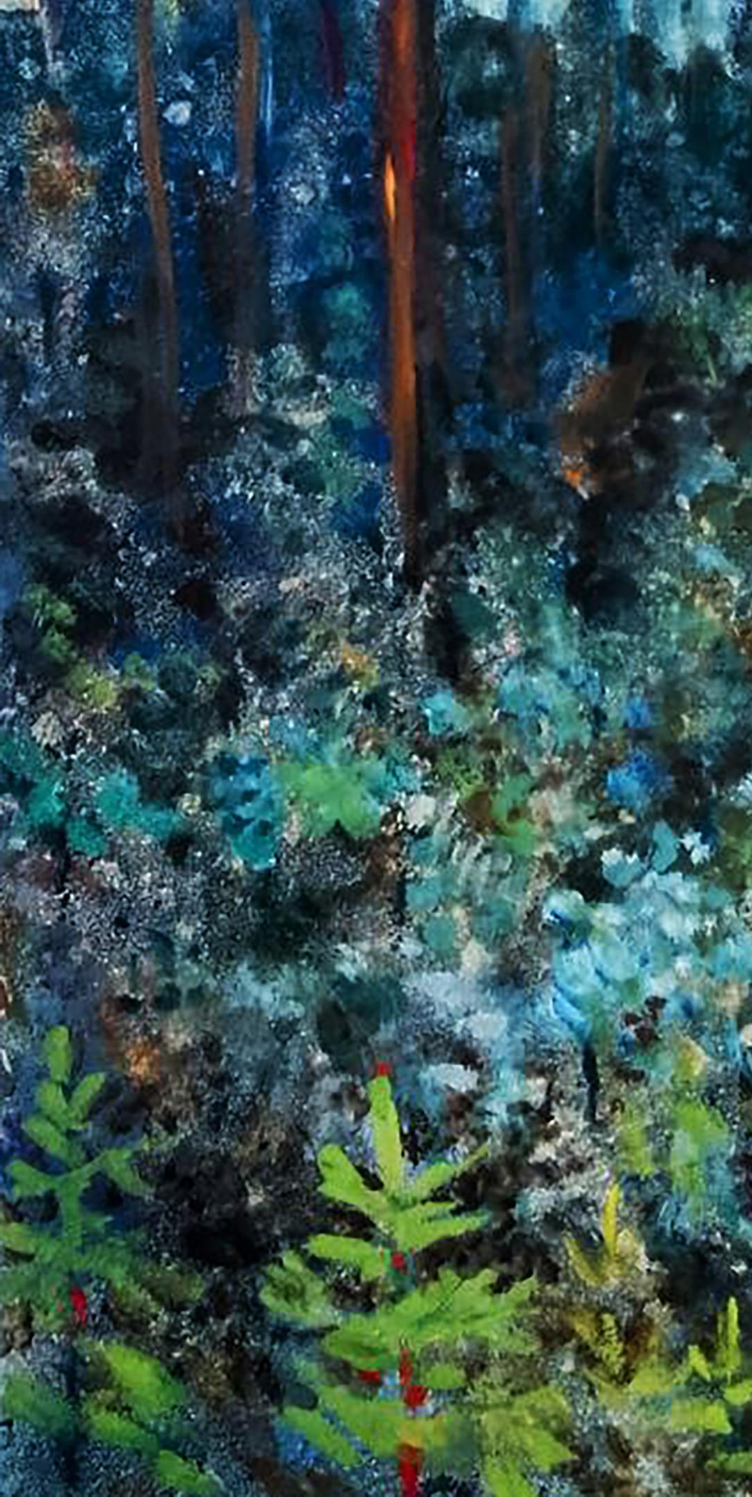 Oil painting Twilight in the forest by Vitaly Duhnevich, textured blues and greens