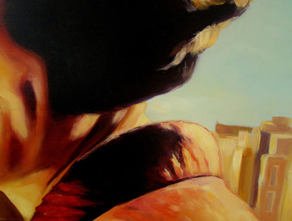 Oil painting Crazy Eyes by Yulia Lihina with dark-haired figure