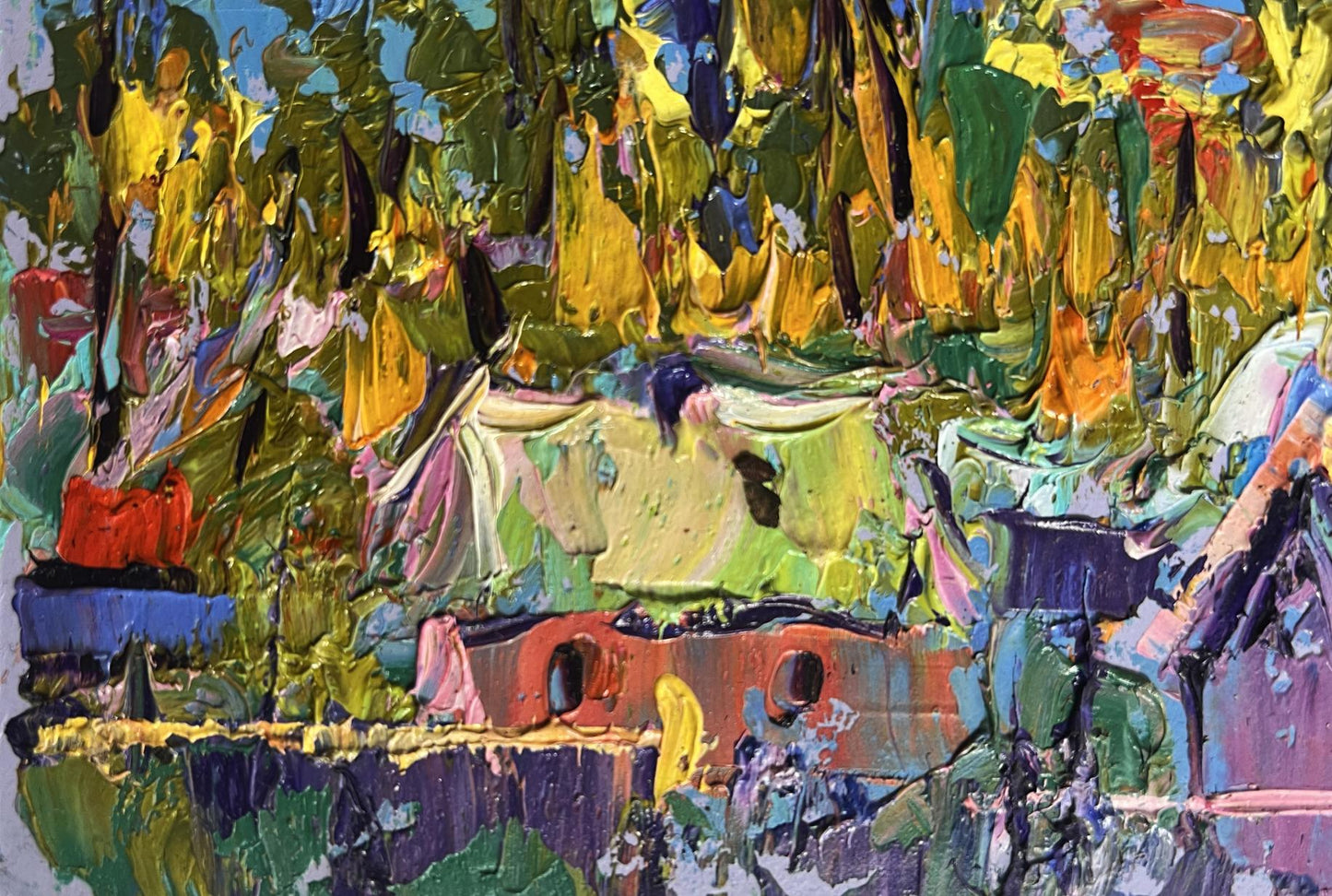 Vibrant impressionist oil painting Yellow rays of sunset by Oleksiy Ivanyuk