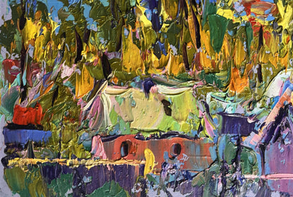 Vibrant impressionist oil painting Yellow rays of sunset by Oleksiy Ivanyuk