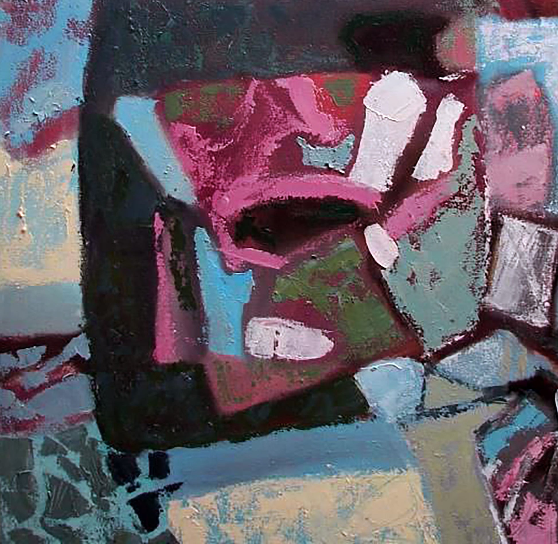 Oil painting Tender sea by Tatyana Shulyak with magenta teal black strokes