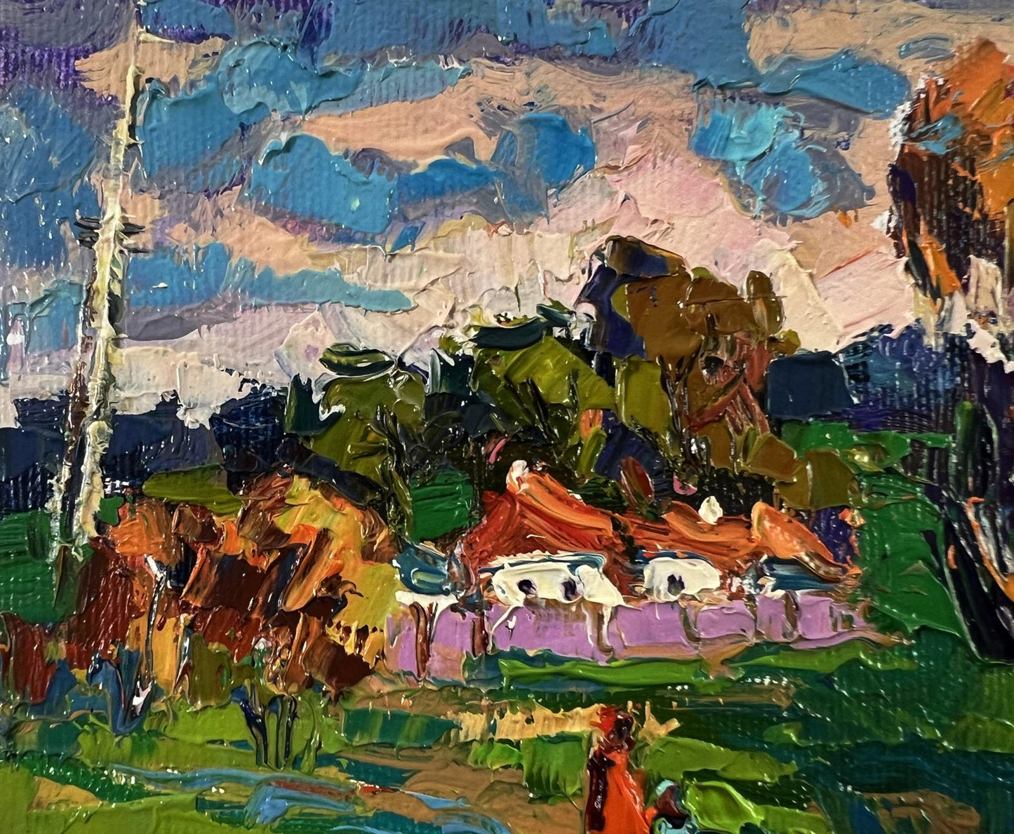 Vibrant impressionist oil painting Outside the Village by Oksana Ivanyuk