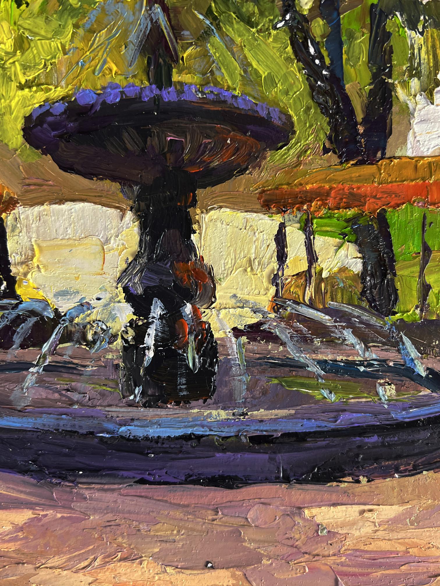 Vibrant impressionistic oil painting of Fountain in the city park by Boris Serdyuk