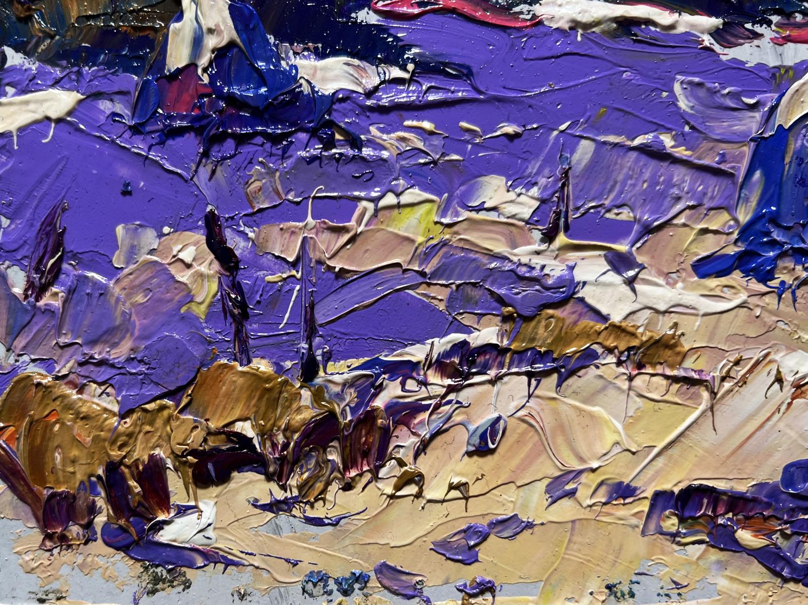 Oil painting Frosty day by Oleksiy Ivanyuk with purple gold blue strokes