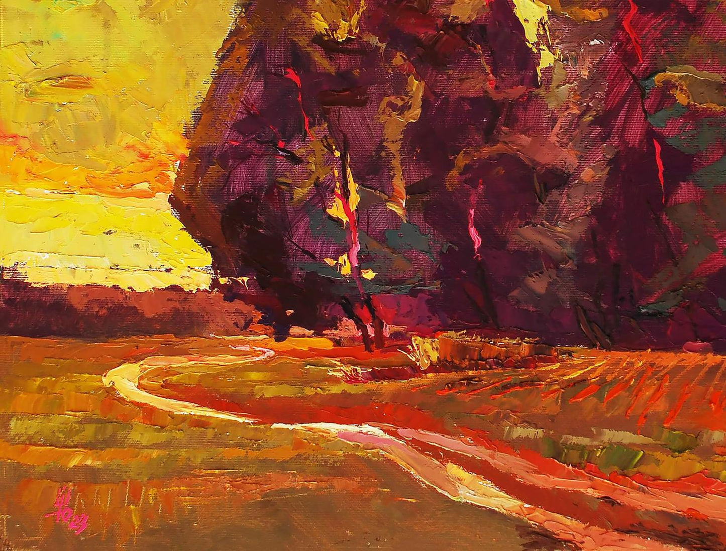 Vibrant impressionist oil painting Autumn evening by Egor Shvachunov