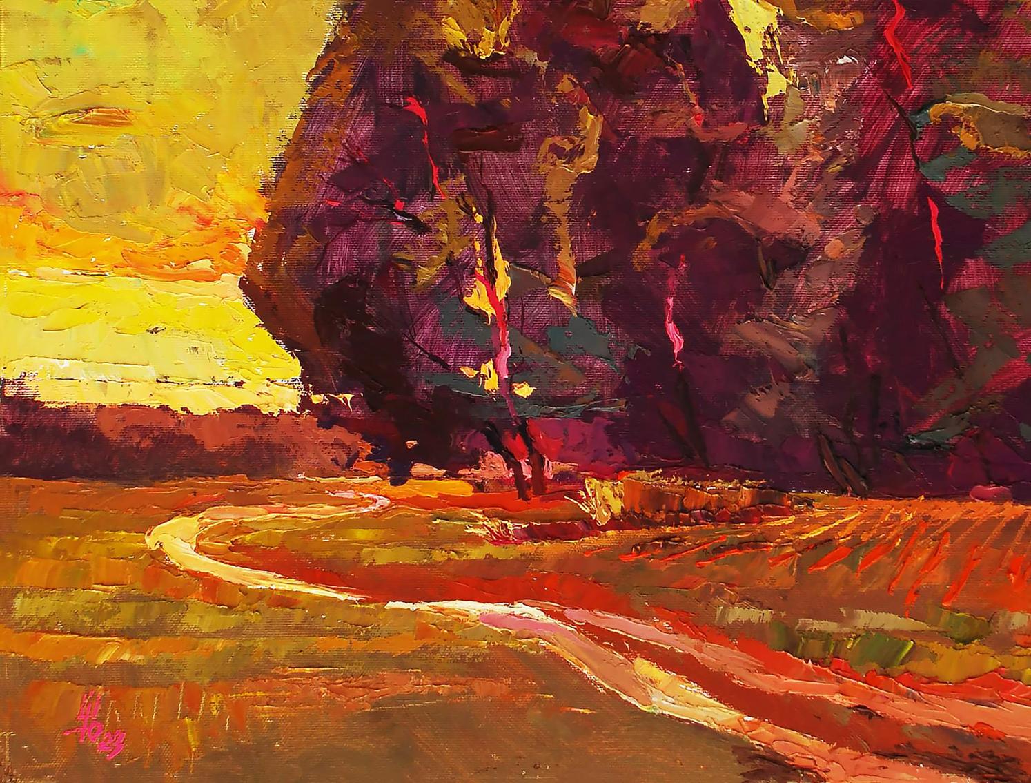 Vibrant impressionist oil painting Autumn evening by Egor Shvachunov