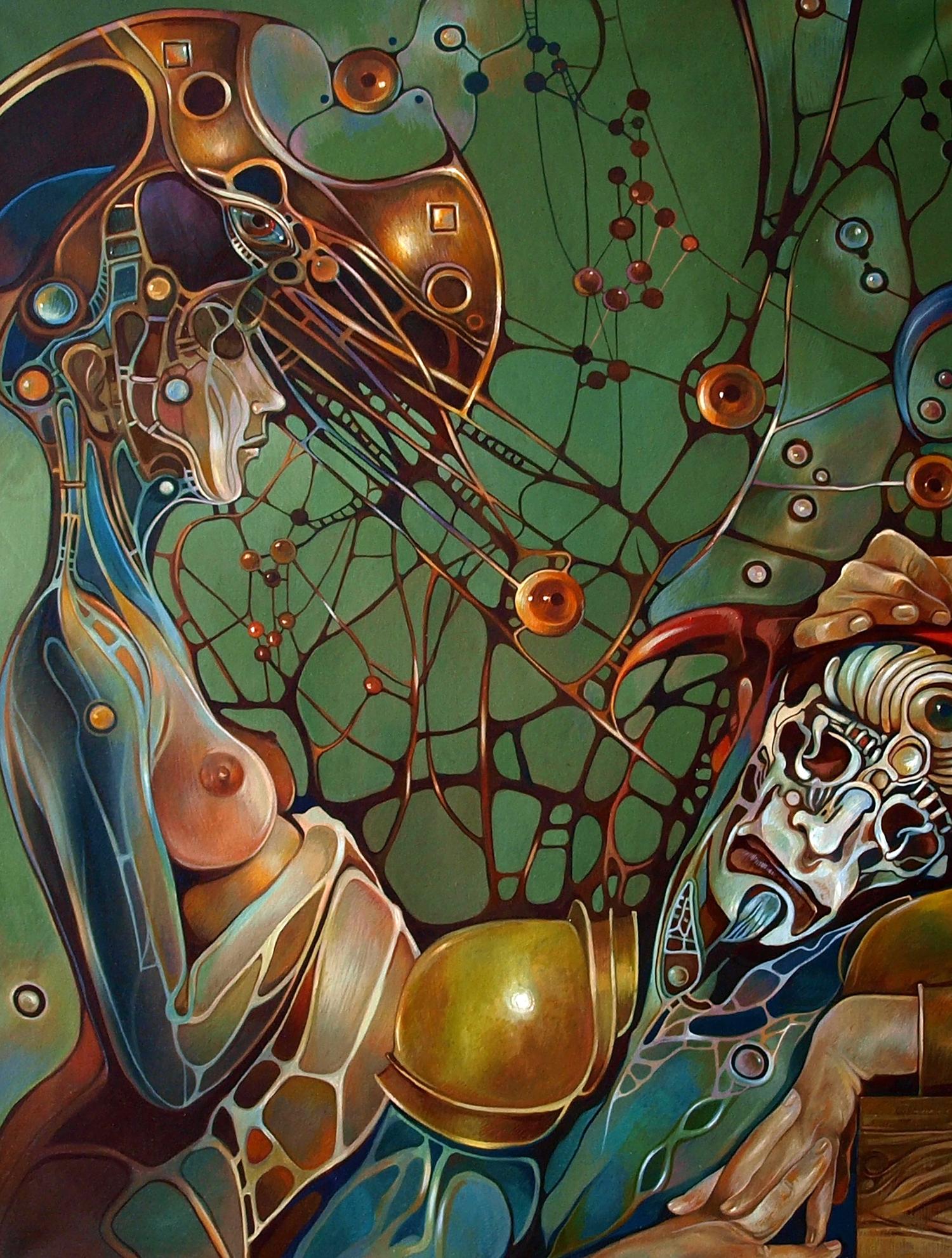 Oil painting Pistis Sophia Konsta G. Amelinn with stylized figures
