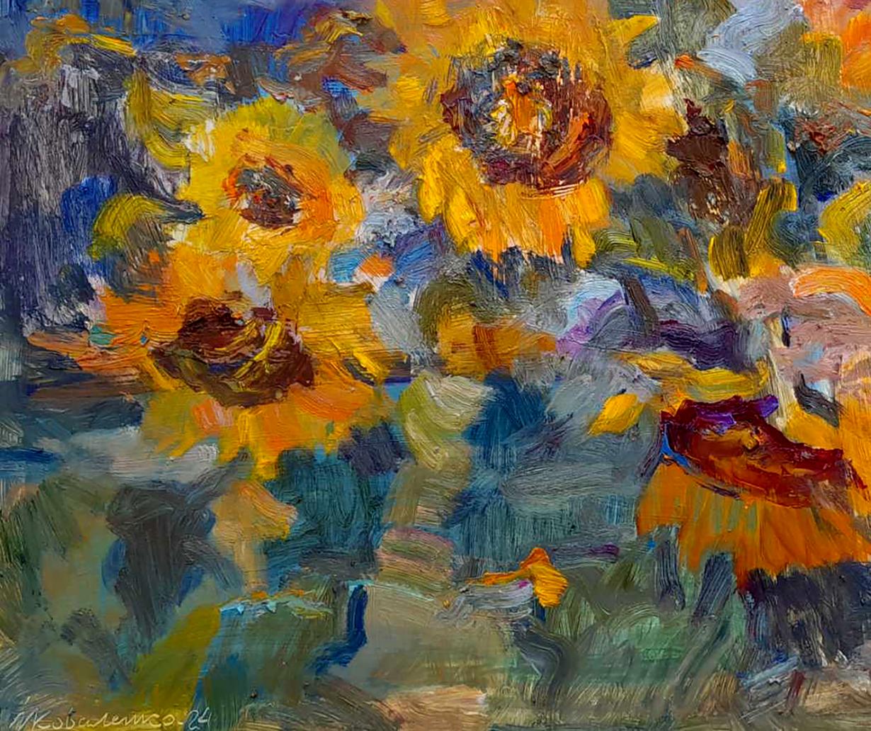 Vibrant yellow sunflowers by Ivan Kovalenko Oi painting