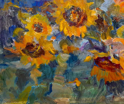 Vibrant yellow sunflowers by Ivan Kovalenko Oi painting
