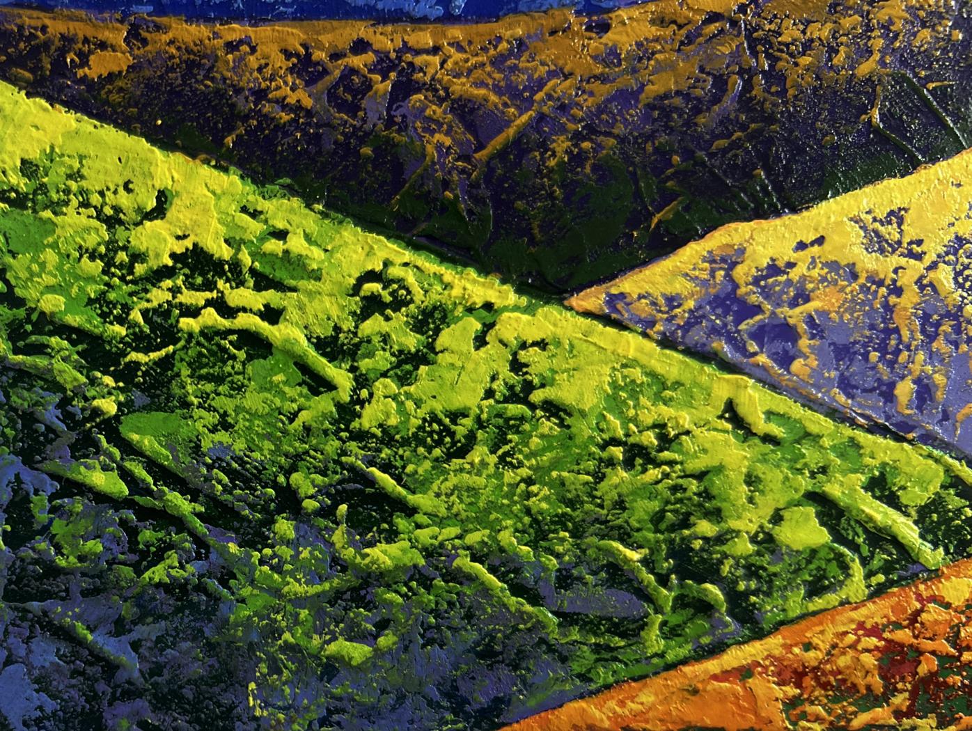 Vibrant oil painting of evening mountain hike by V. Zadorozhnya
