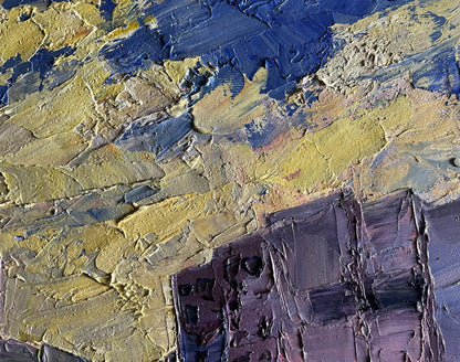 Oil painting Summer day in the city by Boris Serdyuk, impasto blue and gold