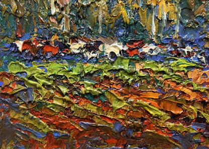 Oil painting Autumn yellow forest by Oleksiy Ivanyuk, vibrant impasto abstract