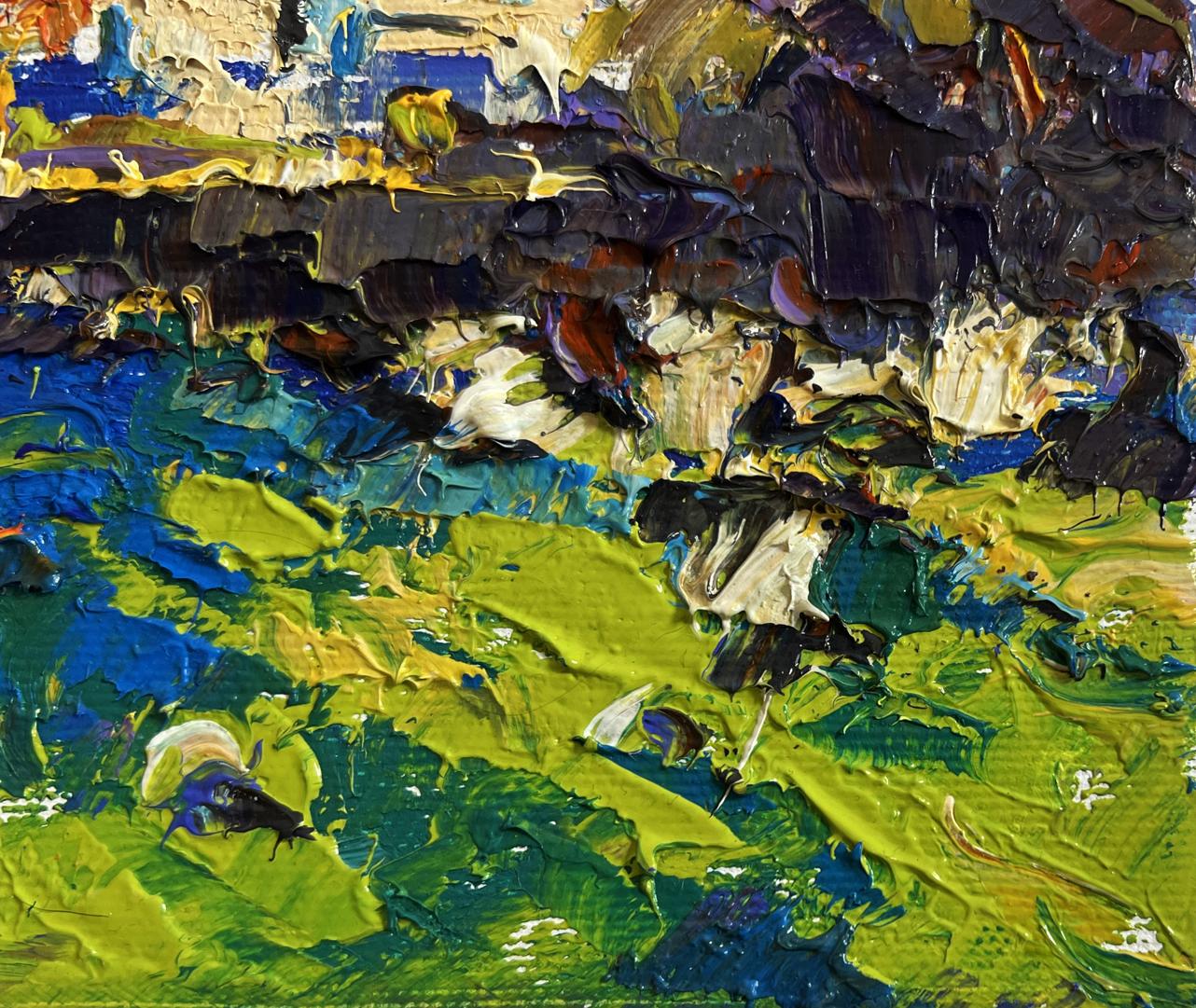 Vibrant impressionist oil painting of city autumn park by Oksana Ivanyuk