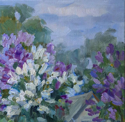 Oil painting Quiet conversations of the village by Ivan Kovalenko garden scene