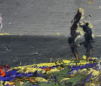Oil painting Far beyond the river by Oleksiy Ivanyuk textured abstract figures