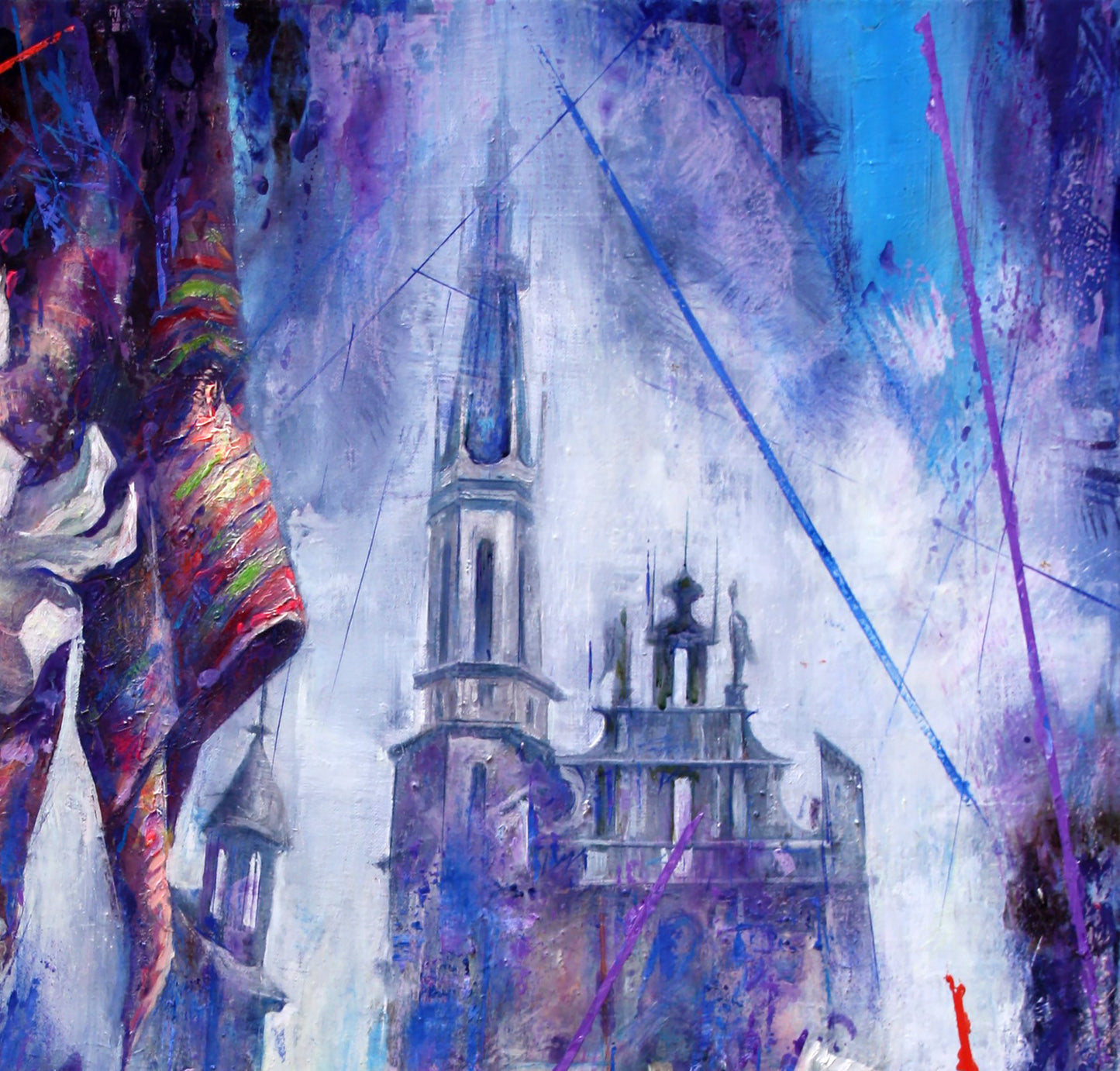 Oil painting Tales of the Old Town by Alexander Dobrodiy cathedral spire