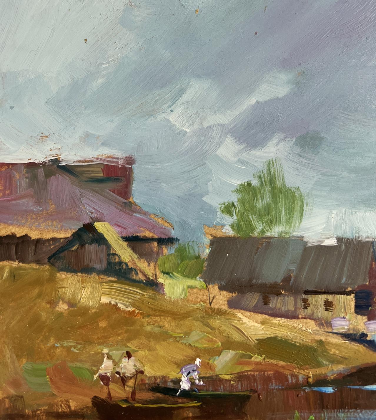 Oil painting Quiet Village Harbour by Yuriy Suprunchuk